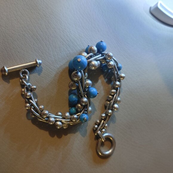 Sterling Silver Bracelet Turquoise Beaded Faux Stone - Picture 10 of 16